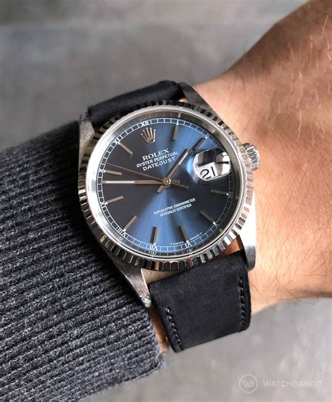 black rolex leather strap|Rolex datejust on leather strap.